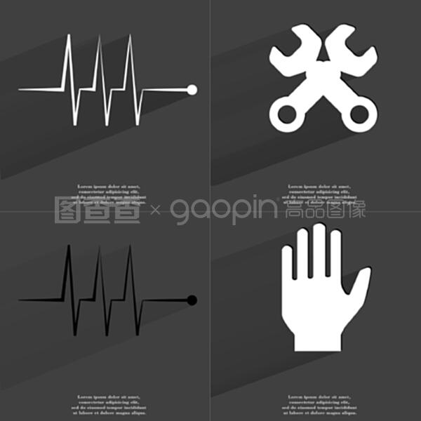扁平化圖標設計 脈沖、扳手與手的視覺符號